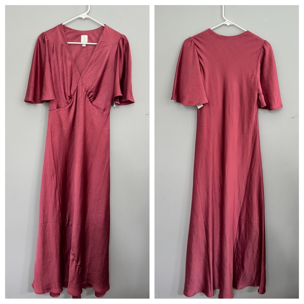 Joie Pink Flutter Sleeve Maxi Dress V-Neck Wedding Guest